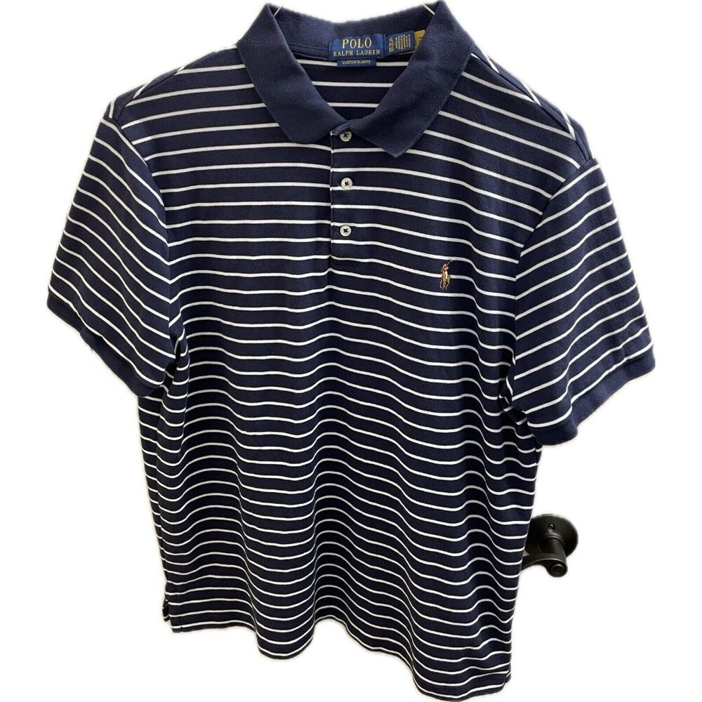 Polo Ralph Lauren Shirt Mens Extra Large Blue Striped Short Sleeve Flesh Pony